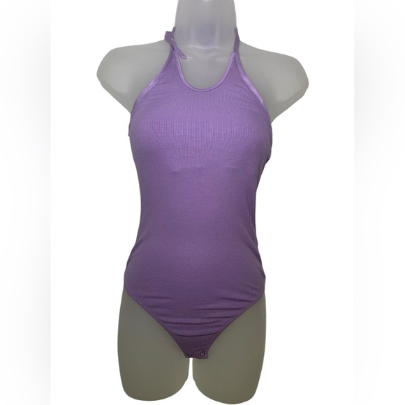 Enza Costa NWOT Ribbed Purple Silk Blend Halter Body Suit Size XS - Picture 1 of 7